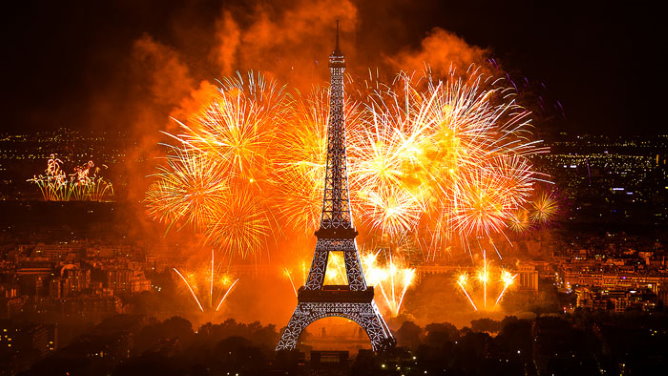 Eiffel Tower fireworks in Paris
