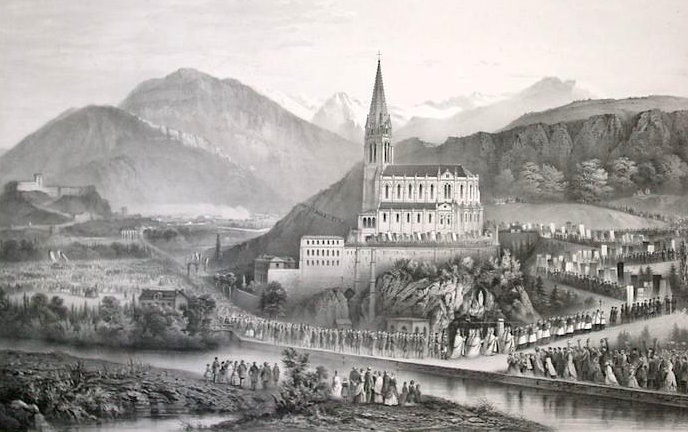 Lourdes Basilica in 19th century