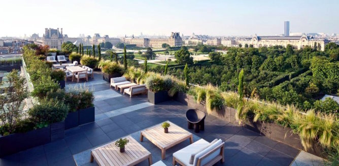 Hotel Meurice faces Tuileries Gardens, the Louvre Gardens in Paris
